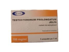 Box of Testosteronum Prolongatum Jelfa 100mg ampoules for TRT therapy