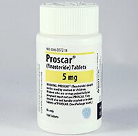 Bottle of Proscar (Finasteride 5mg) tablets for BPH and hair restoration