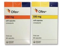 Authentic Ofev Nintedanib 150mg capsules packaging Boehringer Ingelheim for Pulmonary Fibrosis treatment